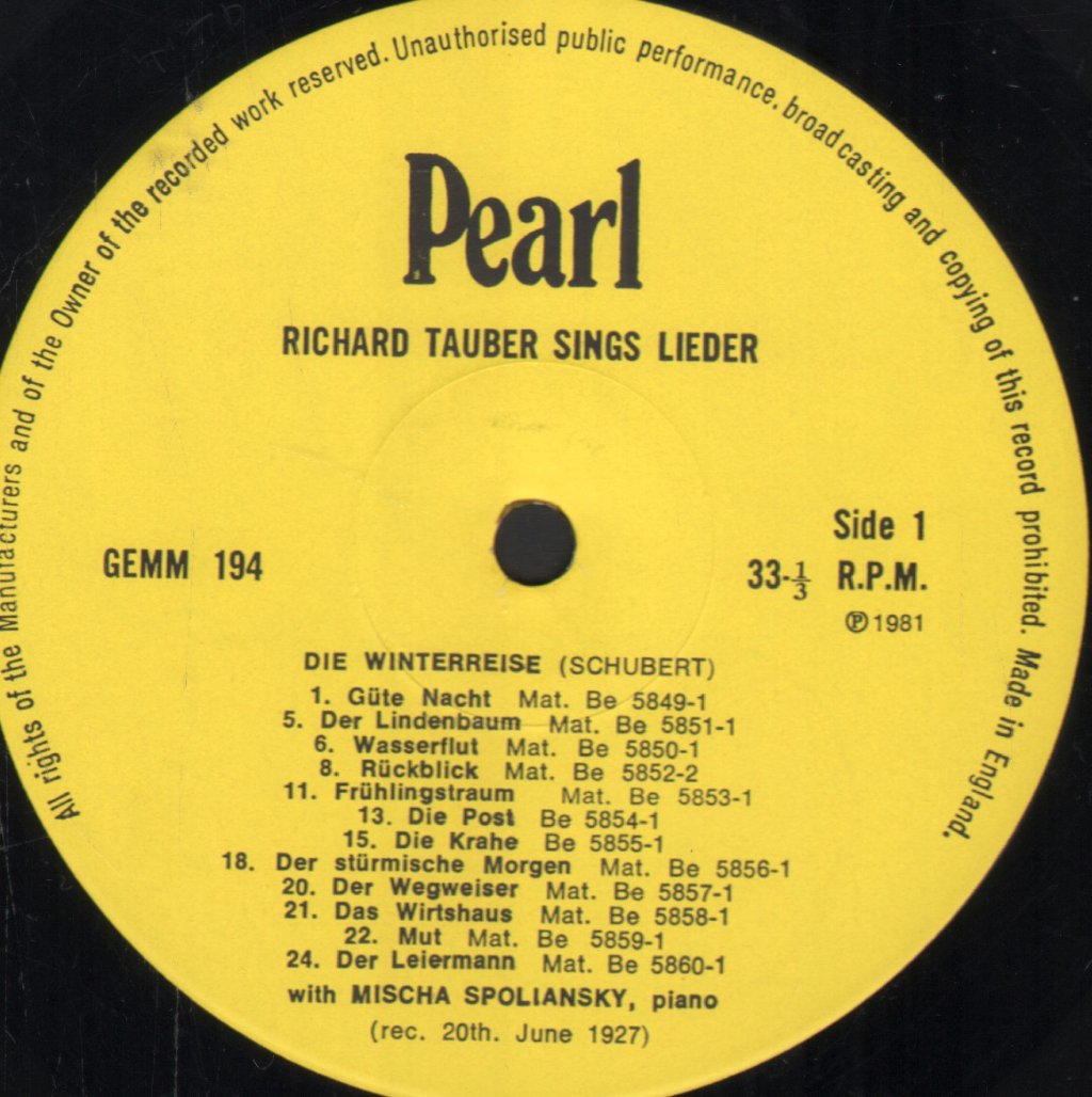Richard Tauber - Richard Tauber Sings Lieder - Lp