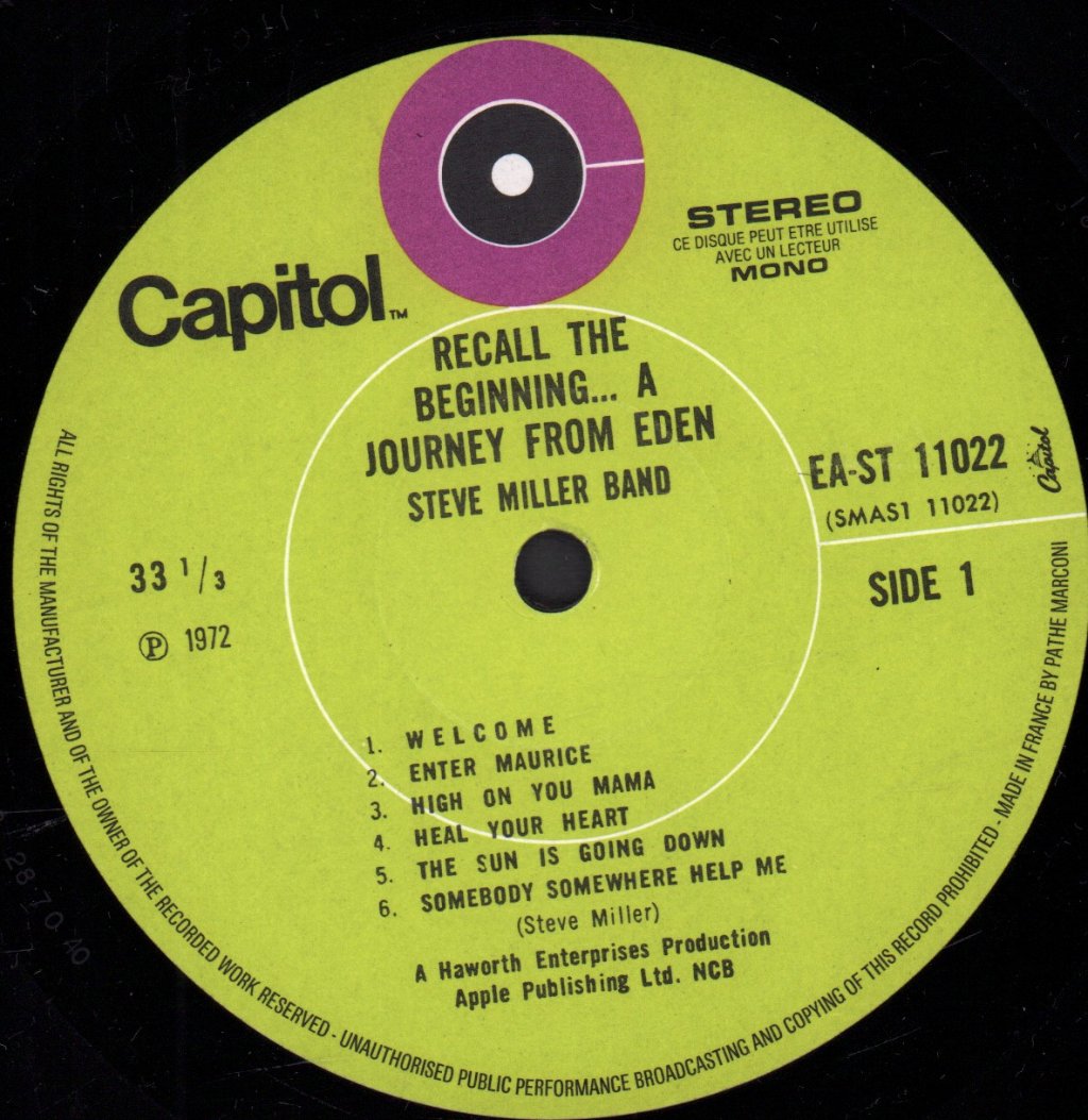 Steve Miller Band - Recall The Beginning A Journey From Eden - Lp