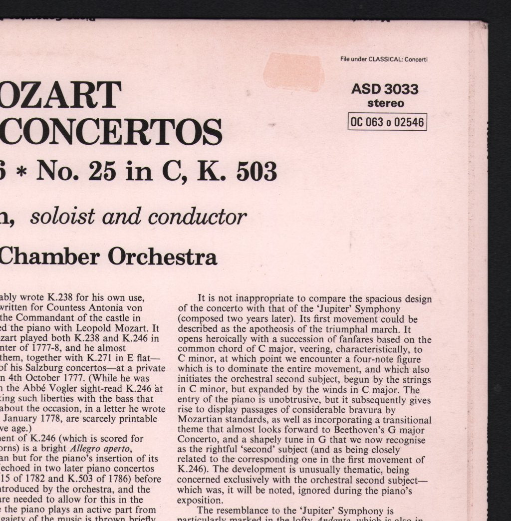 Daniel Barenboim / English Chamber Orchestra - Mozart - Piano Concertos No. 8 In C, K.246 / No. 25 In C, K.503 - Lp