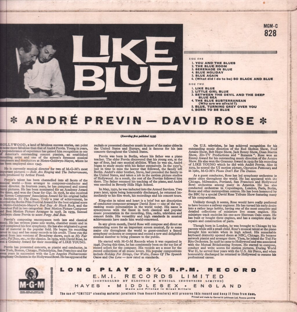 Andre Previn And David Rose - Like Blue - Lp