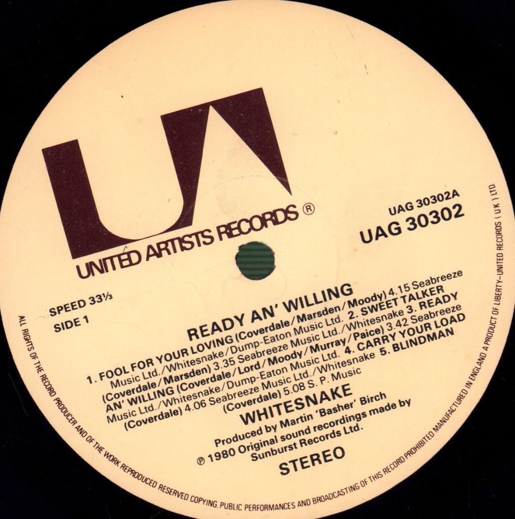 Whitesnake - Ready An Willing - Lp