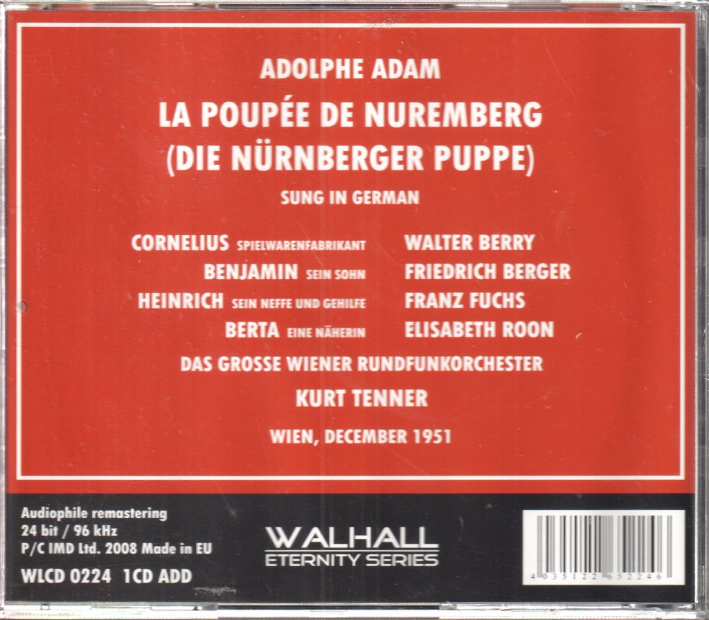 Das Grosse Wiener Rundfunkorchester, Kurt Tenner - Adam - La Poupée de Nuremberg - Cd