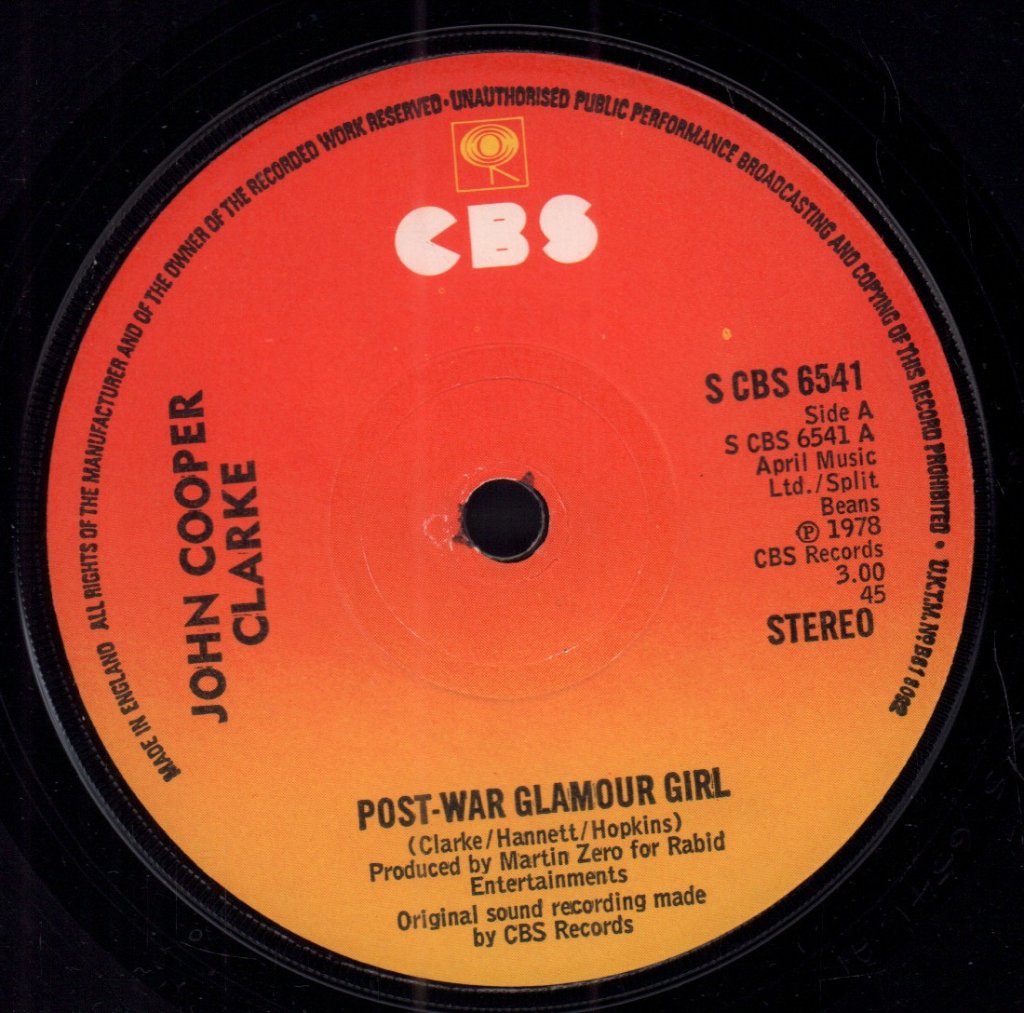 John Cooper Clarke - Post War Glamour Girl - 7 Inch