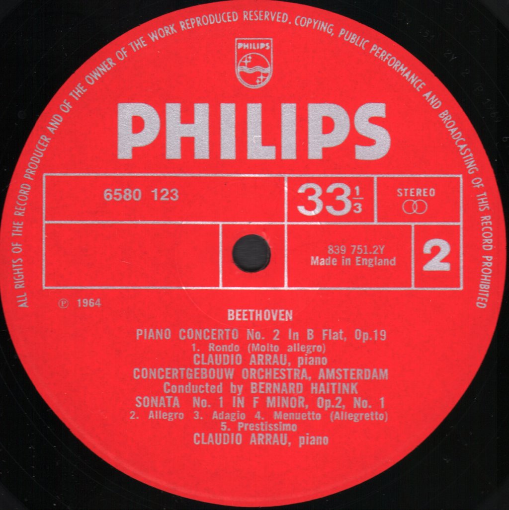 Claudio Arrau / Bernard Haitink / Concertgebouw Orchestra, Amsterdam - Beethoven - Piano Concerto No. 2, Op. 19; Piano Sonata, Op. 2 No. 1 - Lp