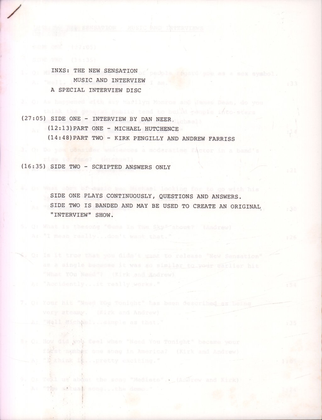 INXS - New Sensation Music & Interview - Double 12 Inch