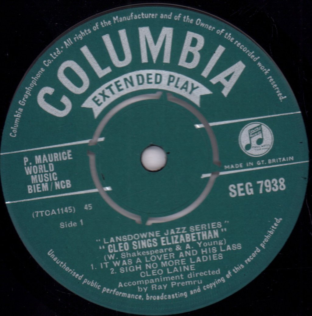 Cleo Laine - Cleo Sings Elizabethan - 7 Inch