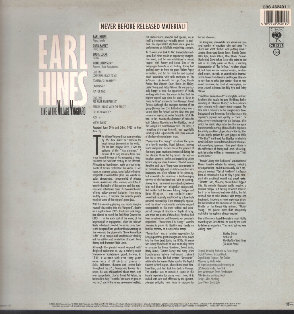Earl Hines - Live At The Village Vanguard - Lp