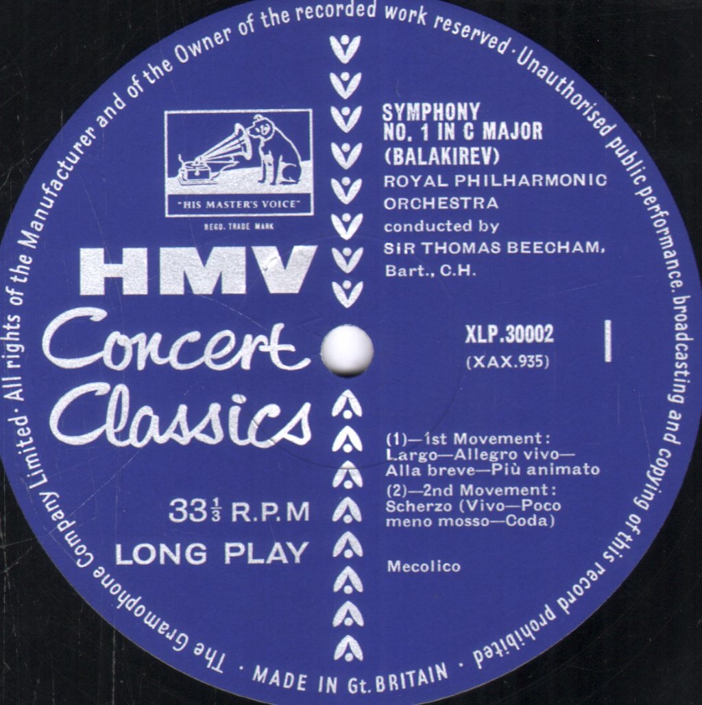 Sir Thomas Beecham / Royal Philharmonic Orchestra - Balakirev - Symphony No. 1 In C - Lp