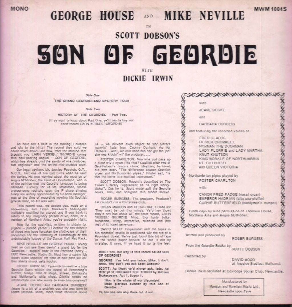 George House And Mike Neville With Dickie Irwin - In Scott Dobson’s Son Of Geordie - Lp