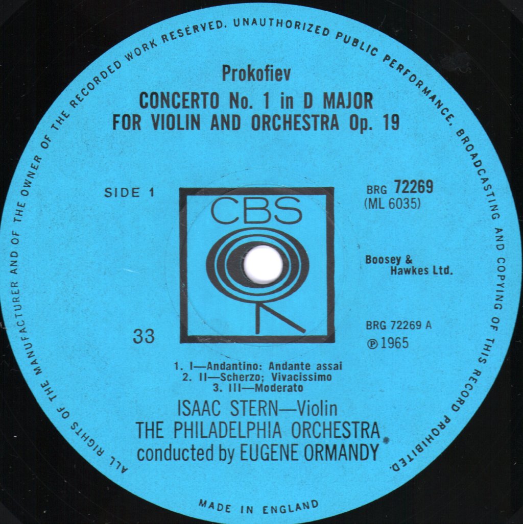 Isaac Stern / Eugene Ormandy / Philadelphia Orchestra - Prokofiev - Violin Concertos - No. 1 In D Major / No. 2 In G Minor - Lp