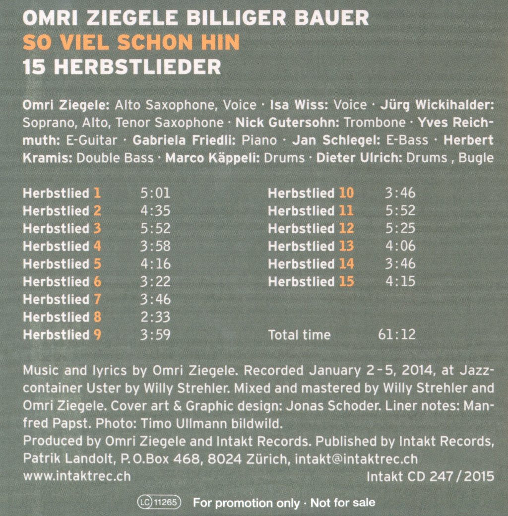 Omri Ziegele Billiger Bauer - So Viel Schon Hin. 15 Herbstlieder - Cd