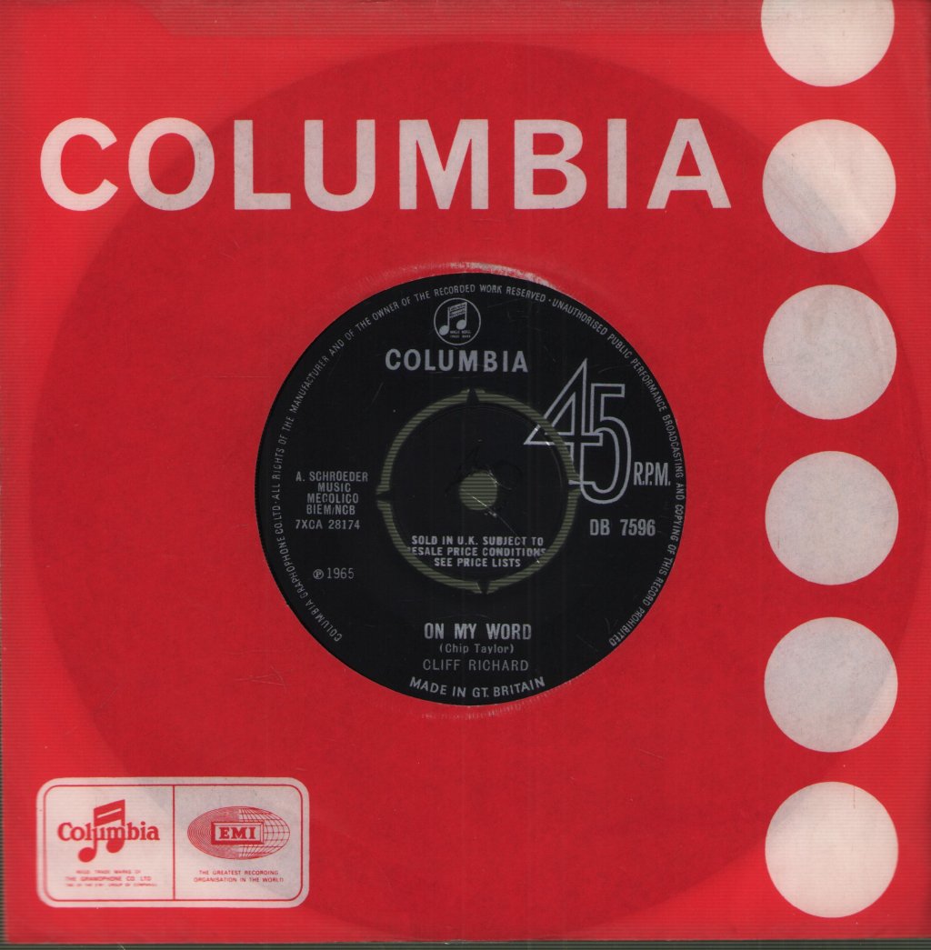 Cliff Richard - On My Word - 7 Inch