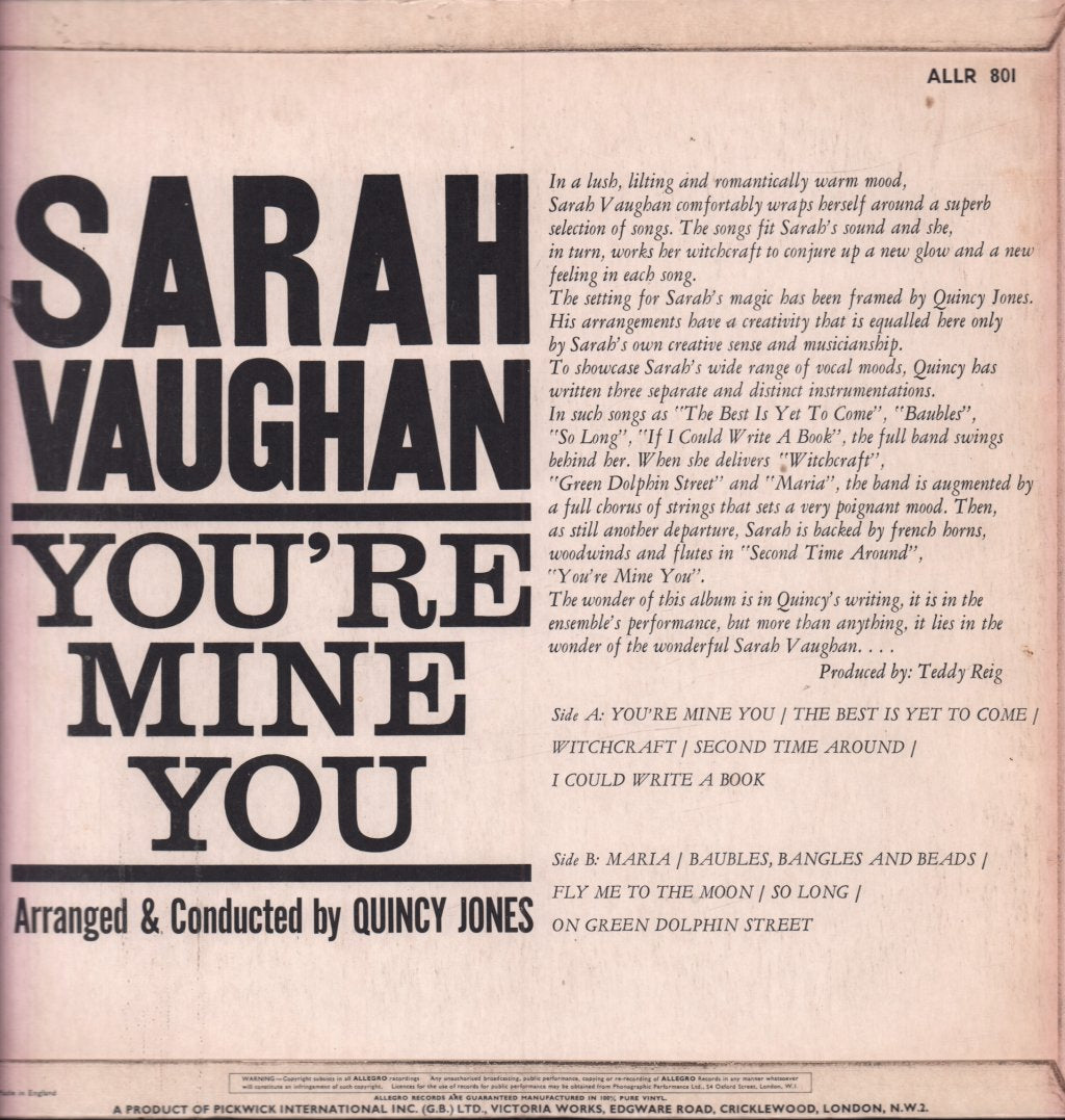 Sarah Vaughan - You're Mine You - Lp