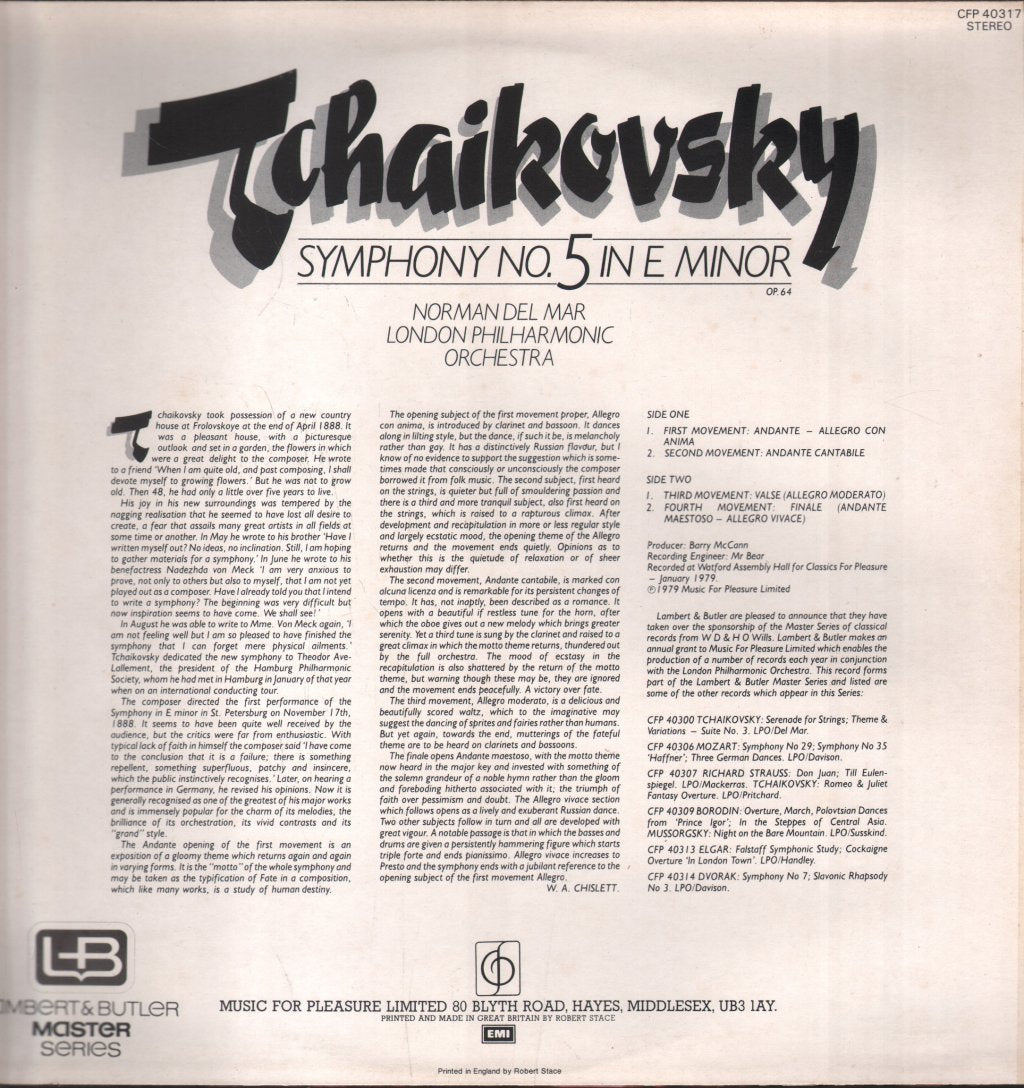 Norman Del Mar / London Philharmonic Orchestra - Tchaikovsky - Symphony No.5 In E Minor, Op.64 - Lp