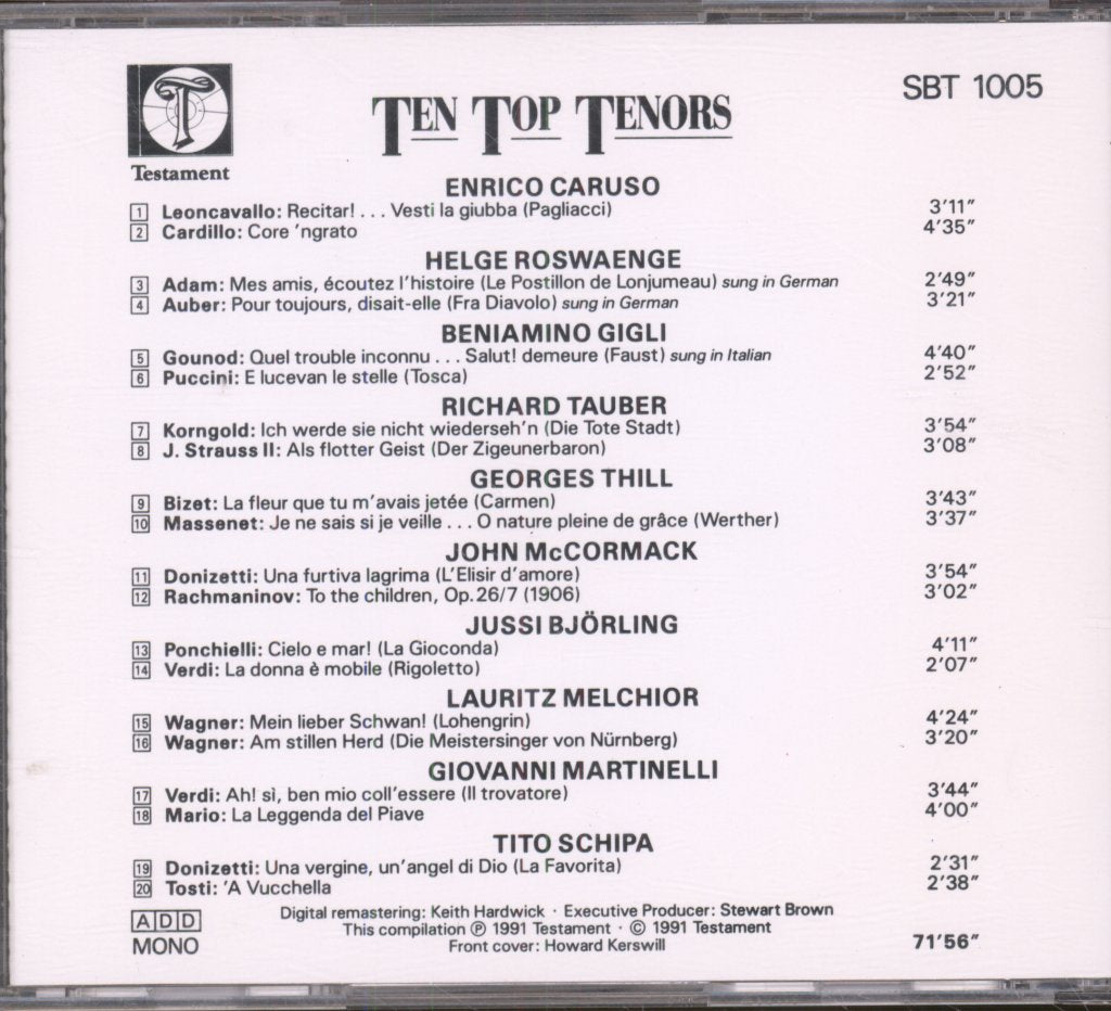 Various Artists - Ten Top Tenors - Cd