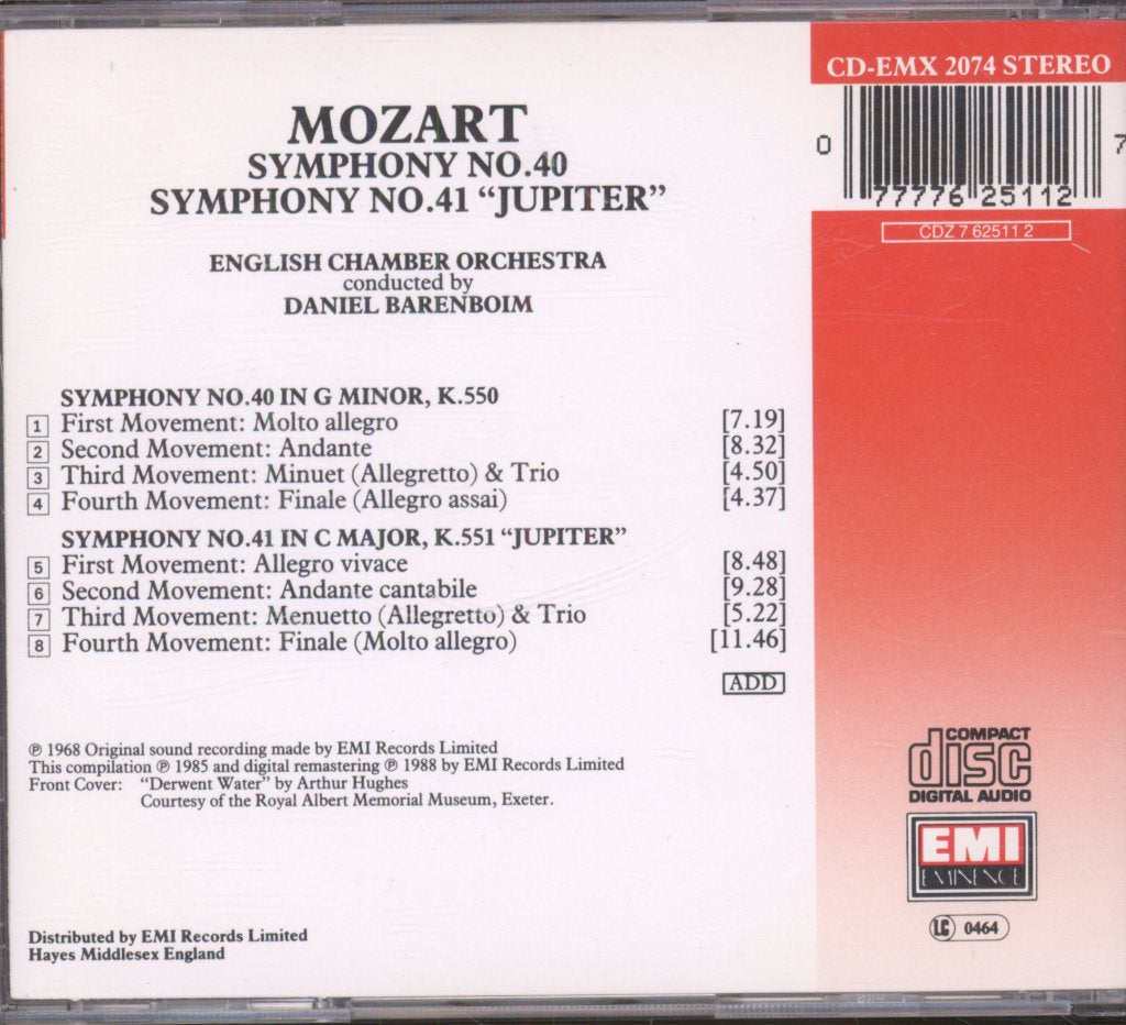 English Chamber Orchestra, Daniel Barenboim - Mozart - Symphonies No. 40 In G Minor, K.550 / No. 41 In C, K.551 'Jupiter' - Cd