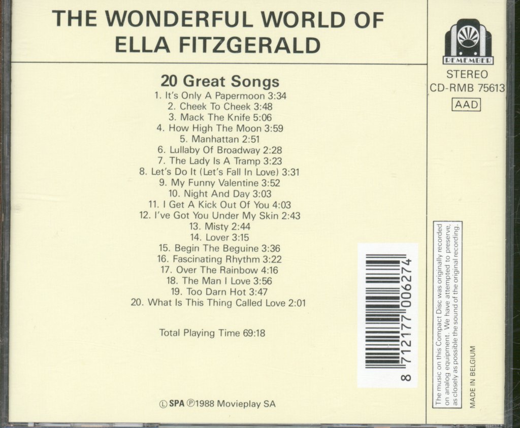 Ella Fitzgerald - Wonderful World Of Ella Fitzgerald (20 Great Songs) - Cd