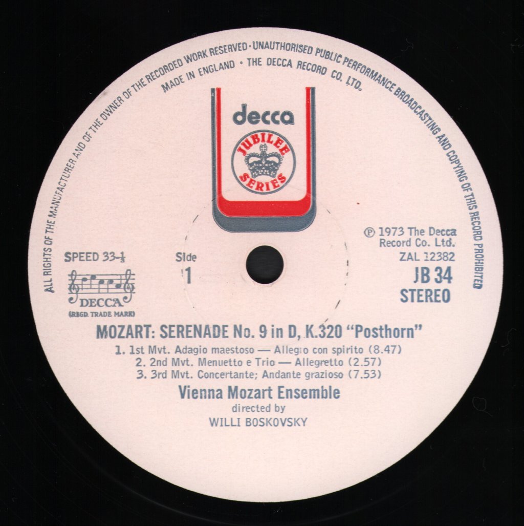 Willi Boskovsky / Vienna Mozart Ensemble - Mozart - Serenade No.9 In D, K.320 Posthorn - Lp