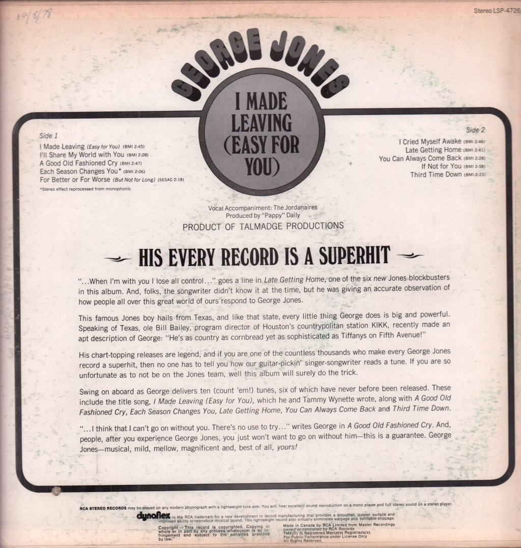 George Jones - I Made Leaving Easy For You - Lp
