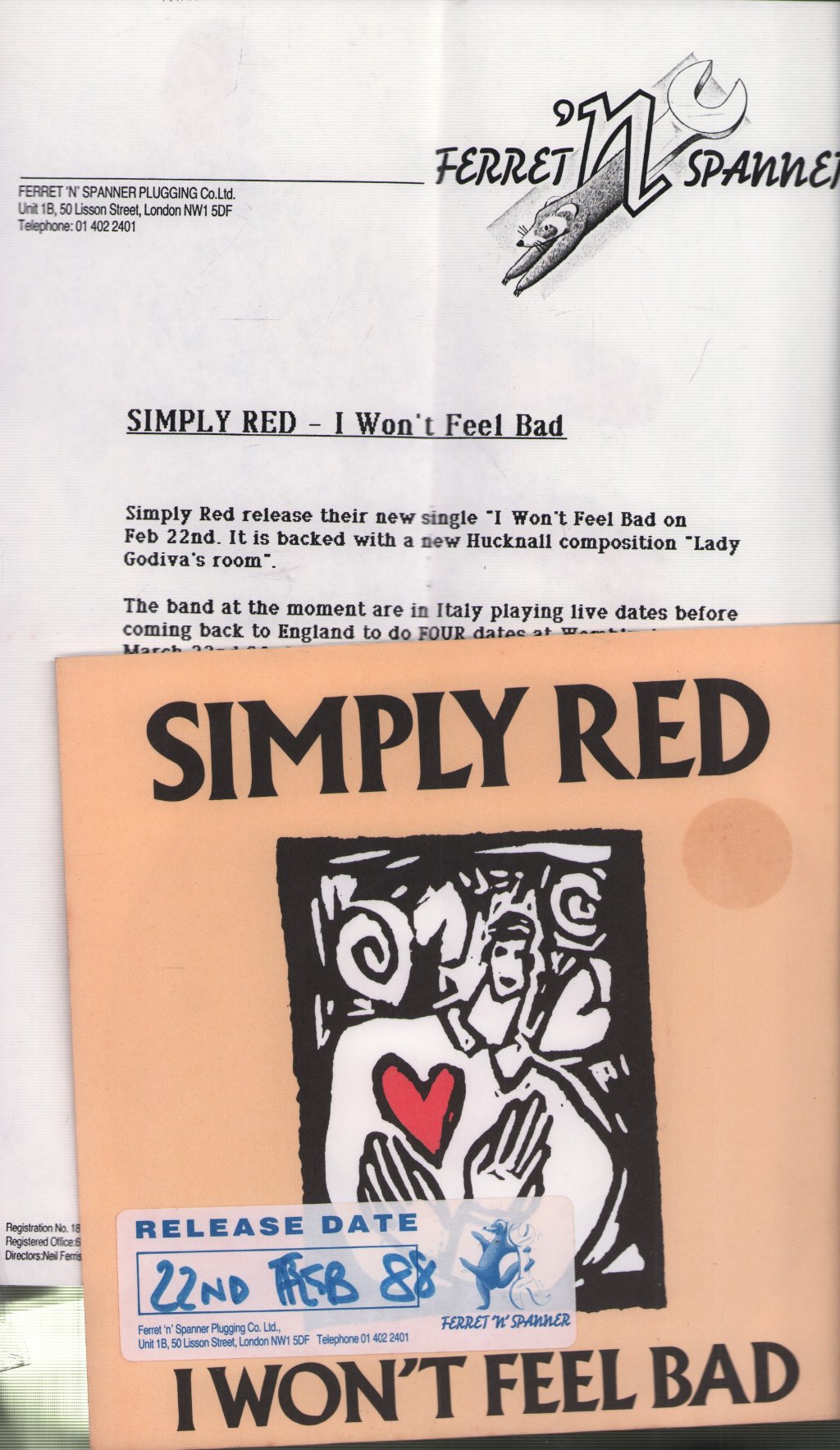 Simply Red - I Won't Feel Bad - 7 Inch