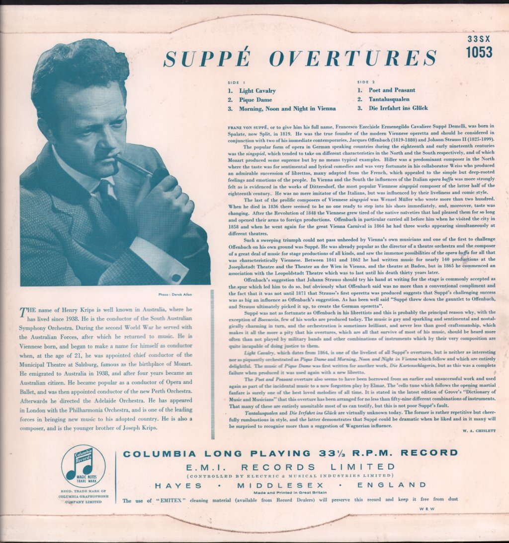 Henry Krips / Philharmonia Promenade Orchestra - Suppe - Overtures - Lp