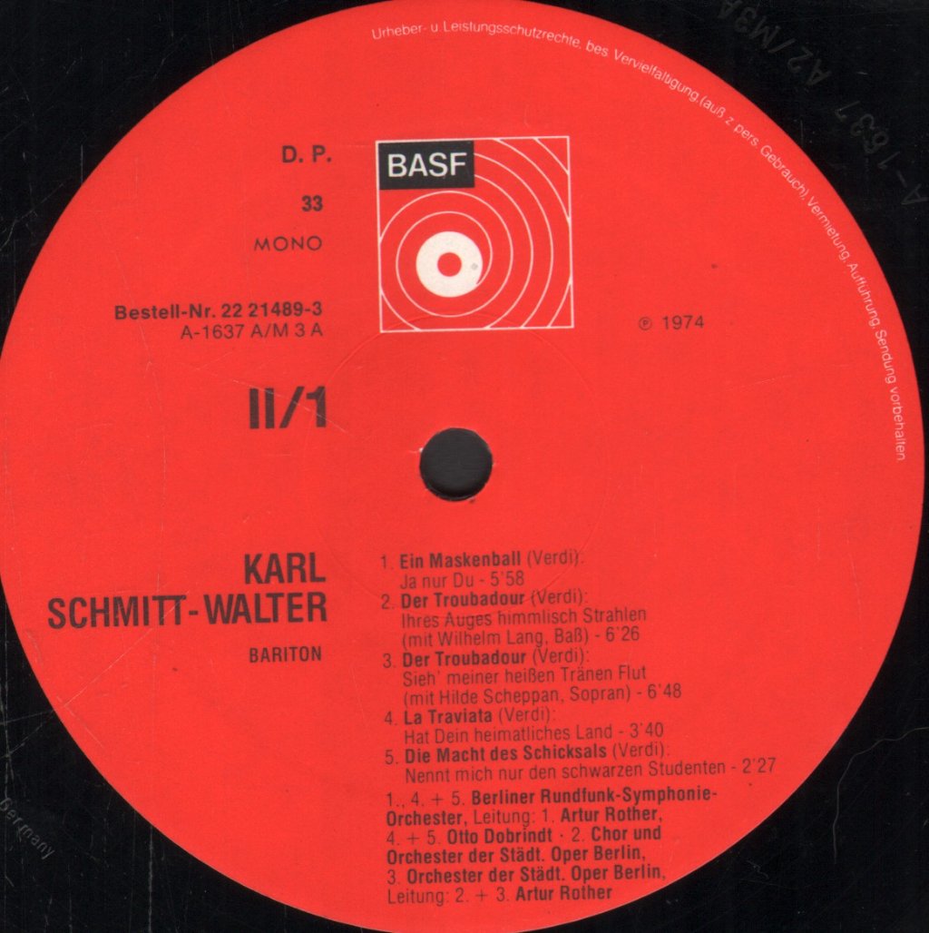 Karl Schmitt-Walter - Historische Aufnahmen Aus Den Jahren 1941-1946 - Double Lp