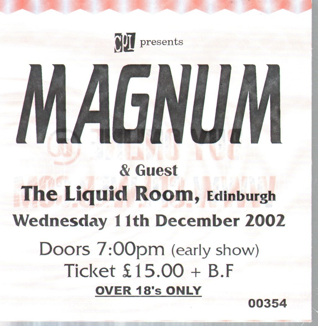 Magnum (Metal Group) - Edinburgh Liquid Room 11th December 2002 - Ticket