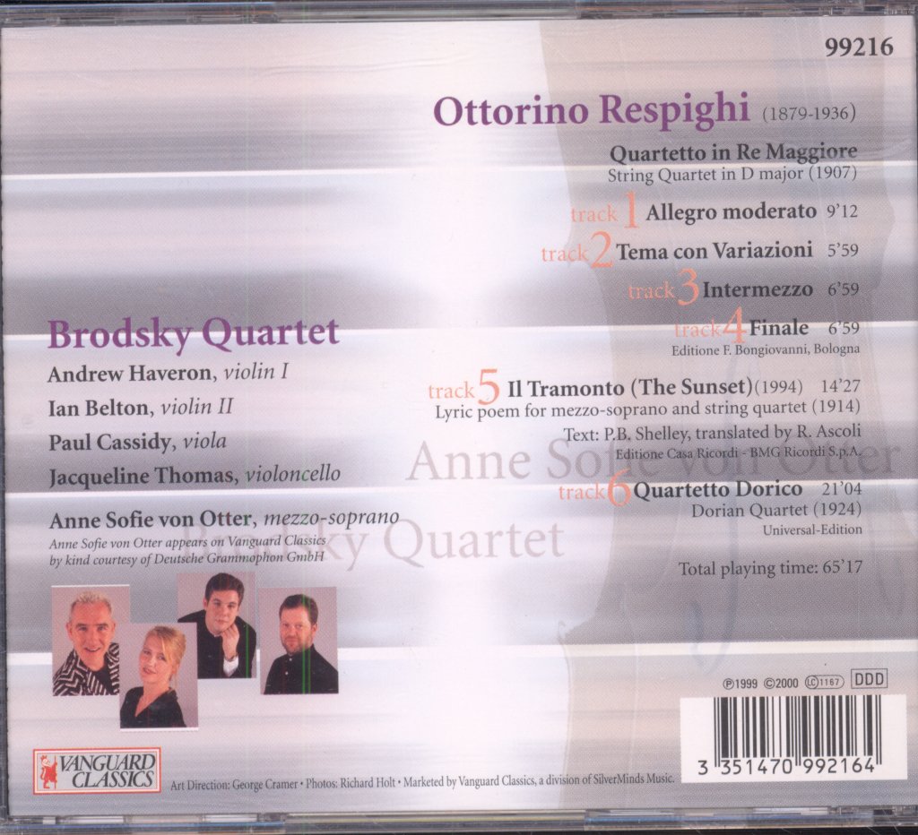 Brodsky Quartet, Anne Sofie Von Otter - Ottorino Respighi - Il Tramonto - String Quartets - Cd