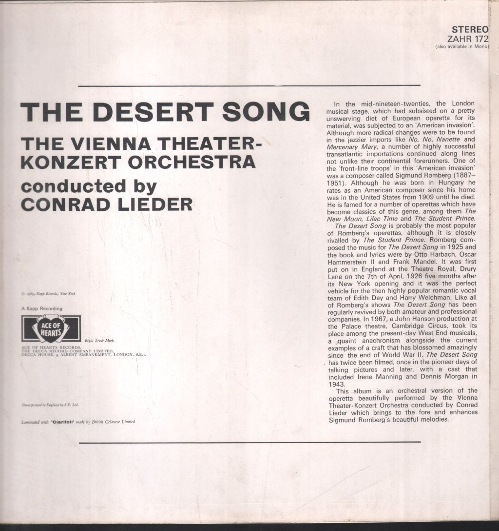 Vienna Theater-Konzert Orchestra / Conrad Lieder - Desert Song - Lp