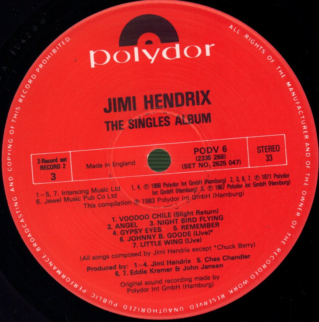 Jimi Hendrix - Singles Album - Double Lp