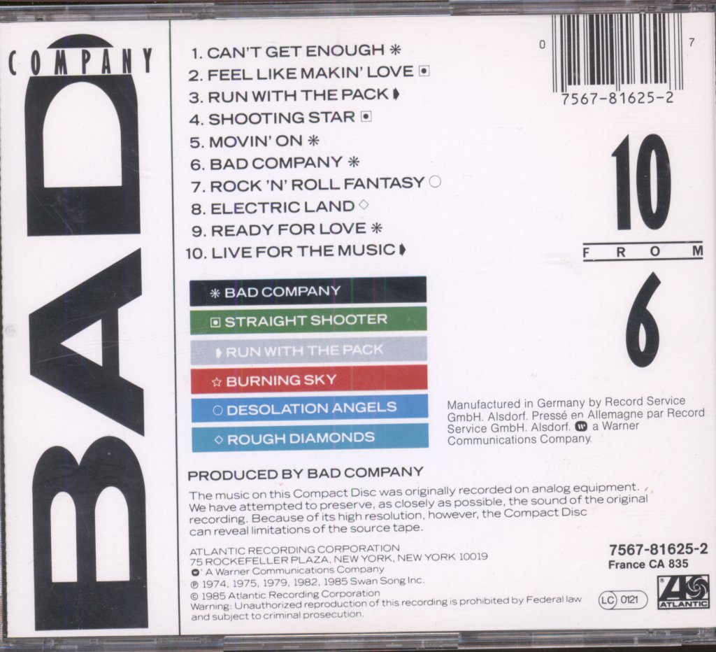Bad Company - 10 From 6 - Cd
