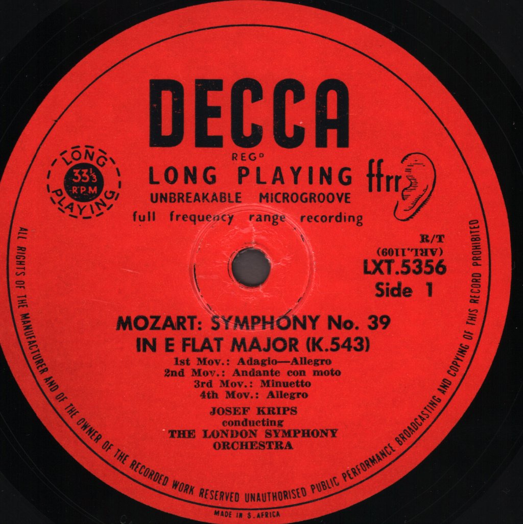 Josef Krips / London Symphony Orchestra - Mozart - Symphony No. 39 / Symphony No. 40 - Lp