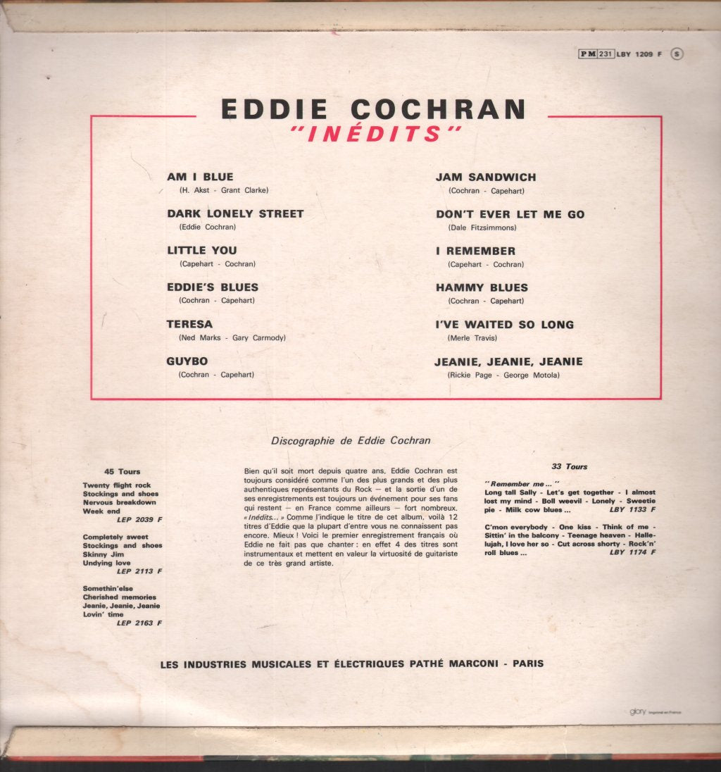 Eddie Cochran - Inedits - Lp