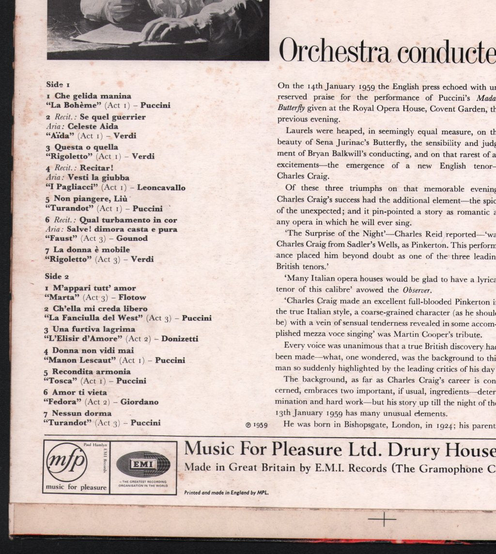 Charles Craig / Orchestra Conducted By Michael Collins - Great Tenor Arias - Lp