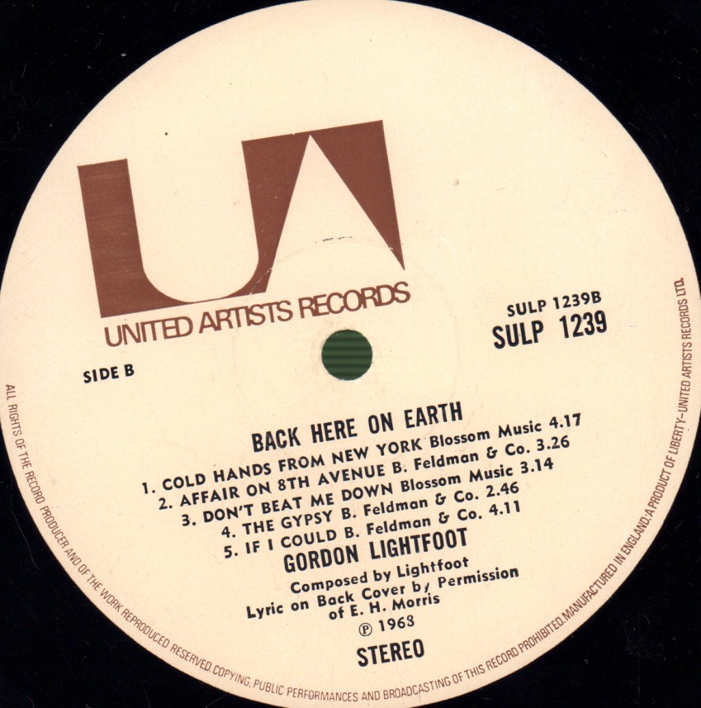 Gordon Lightfoot - Back Here On Earth - Lp