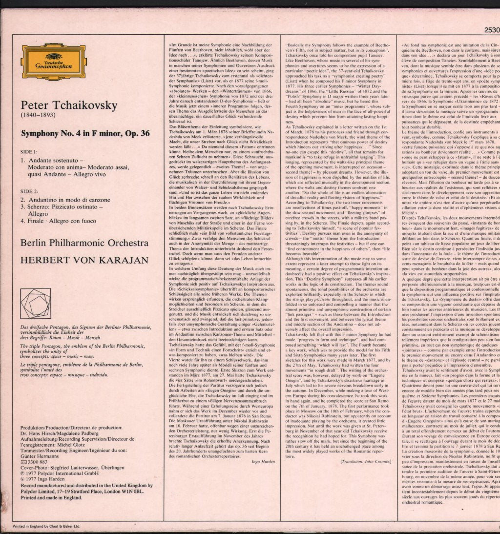 Herbert Von Karajan / Berlin Philharmonic Orchestra - Peter Tchaikovsky - Symphony No.4 - Lp