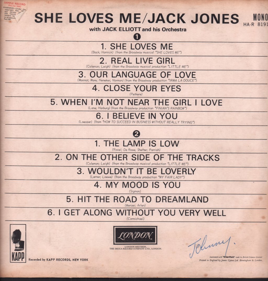 Jack Jones - She Loves Me - Lp