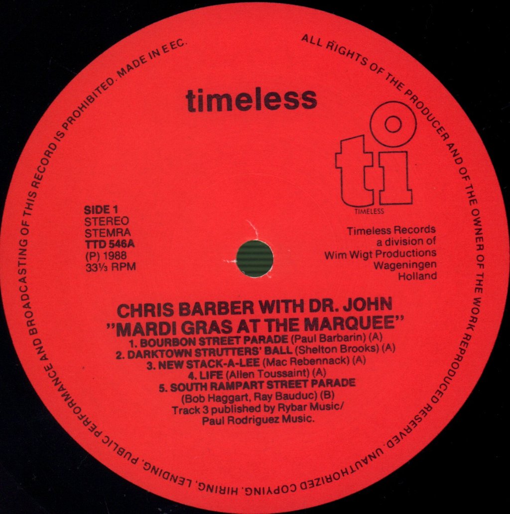 Chris Barber And Dr John - Mardi Gras At The Marquee - Double Lp