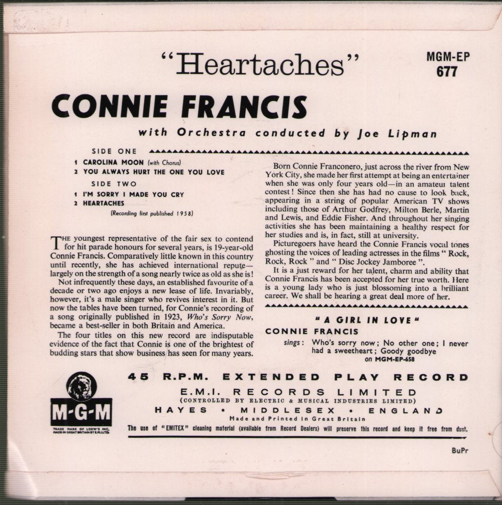 Connie Francis - Heartaches - 7 Inch