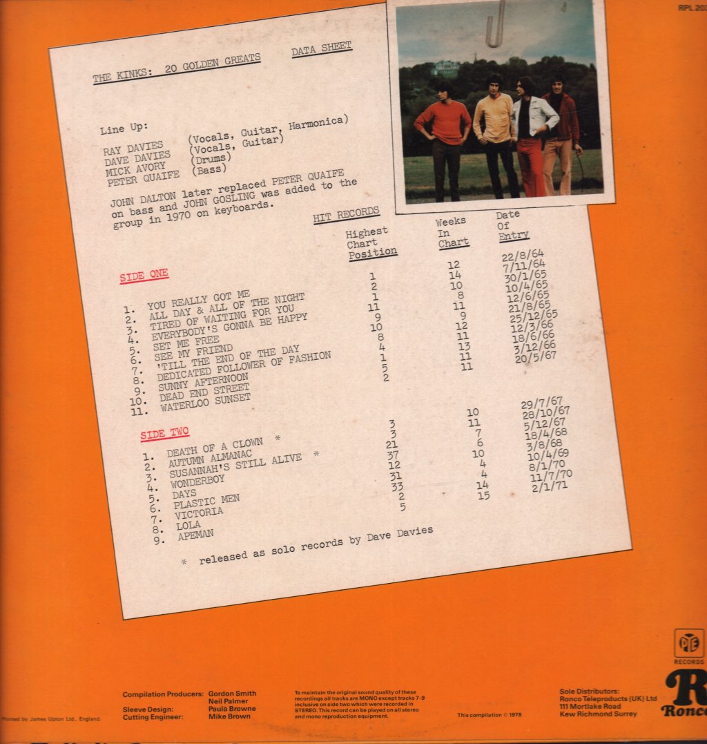 Kinks - 20 Golden Greats - Lp