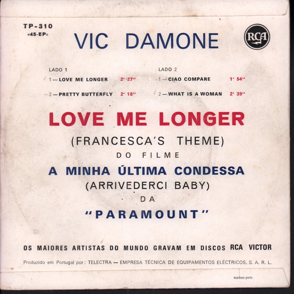 Vic Damone - Love Me Longer - 7 Inch