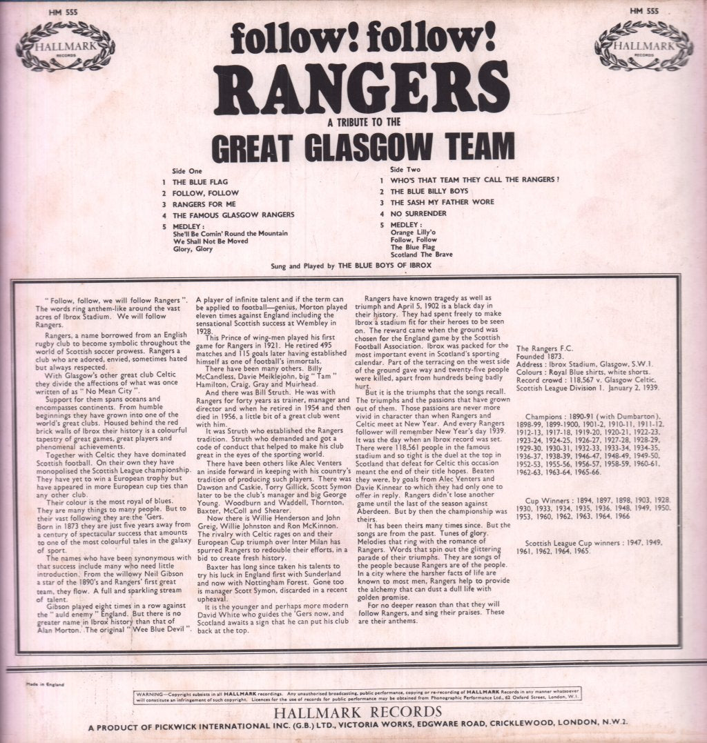 Blue Boys Of Ibrox - Follow Follow Rangers - Lp