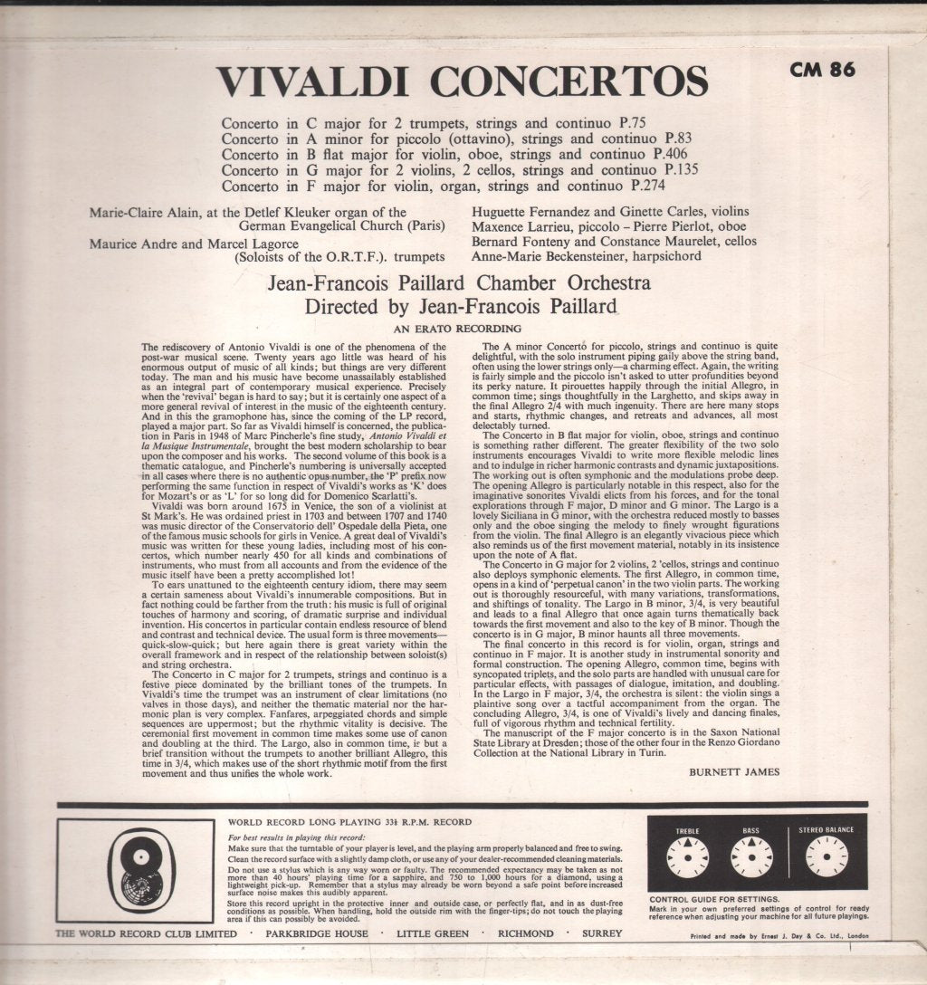 Jean-Francois Paillard Chamber Orchestra - Vivaldi - Concerti For Diverse Instruments - Lp
