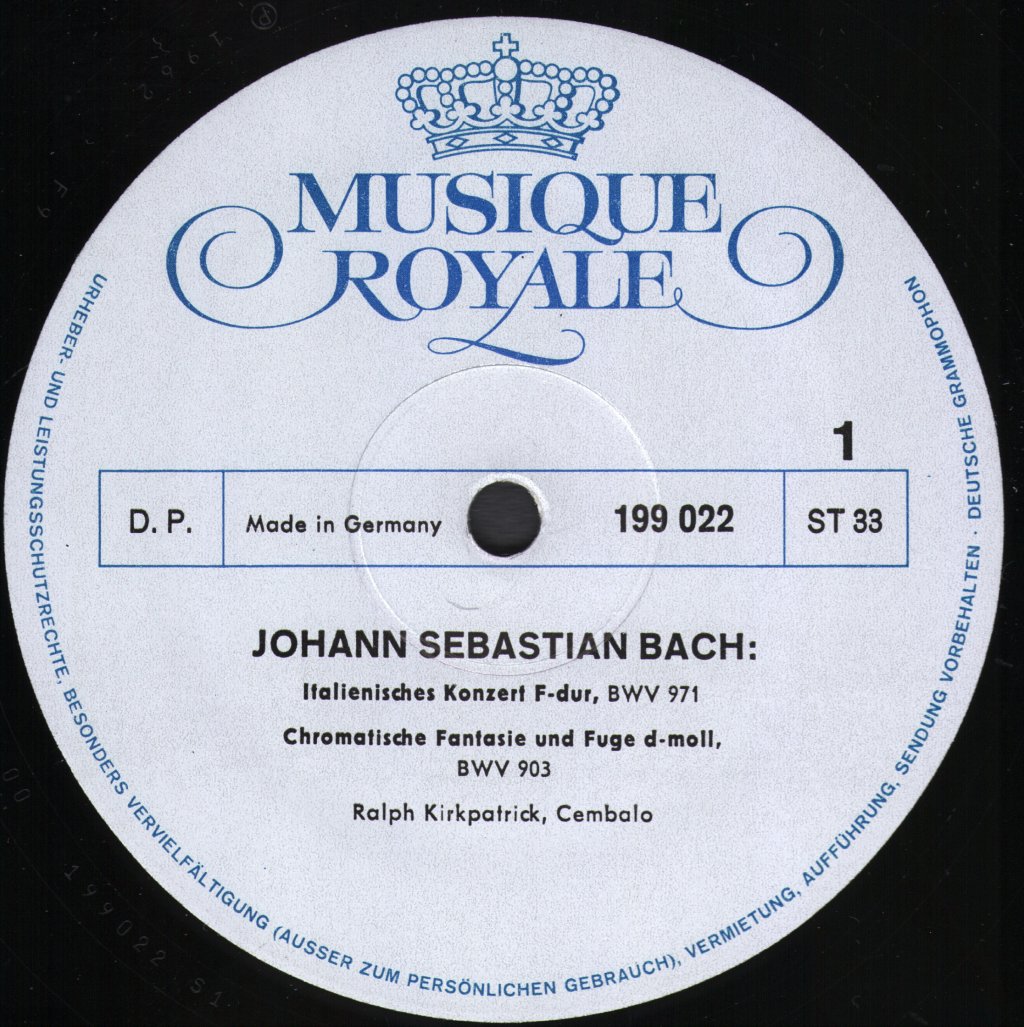 Ralph Kirkpatrick - J.S. Bach - Italienisches Konzert, Chromatische Fantasie / Partita Nr.1 - Lp