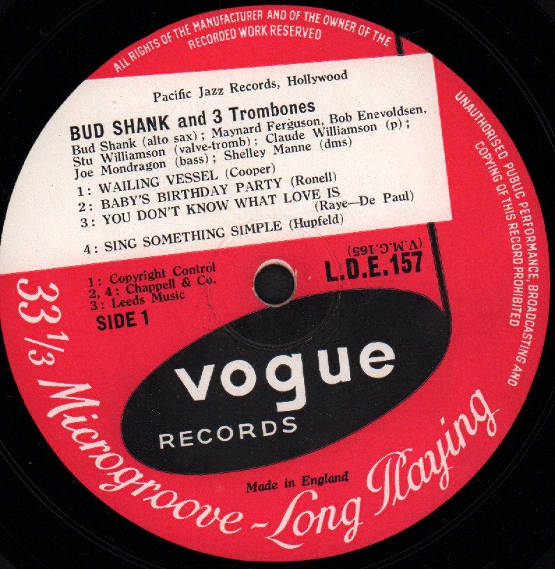 Bud Shank And Three Trombones - Bud Shank And Three Trombones - 10 Inch