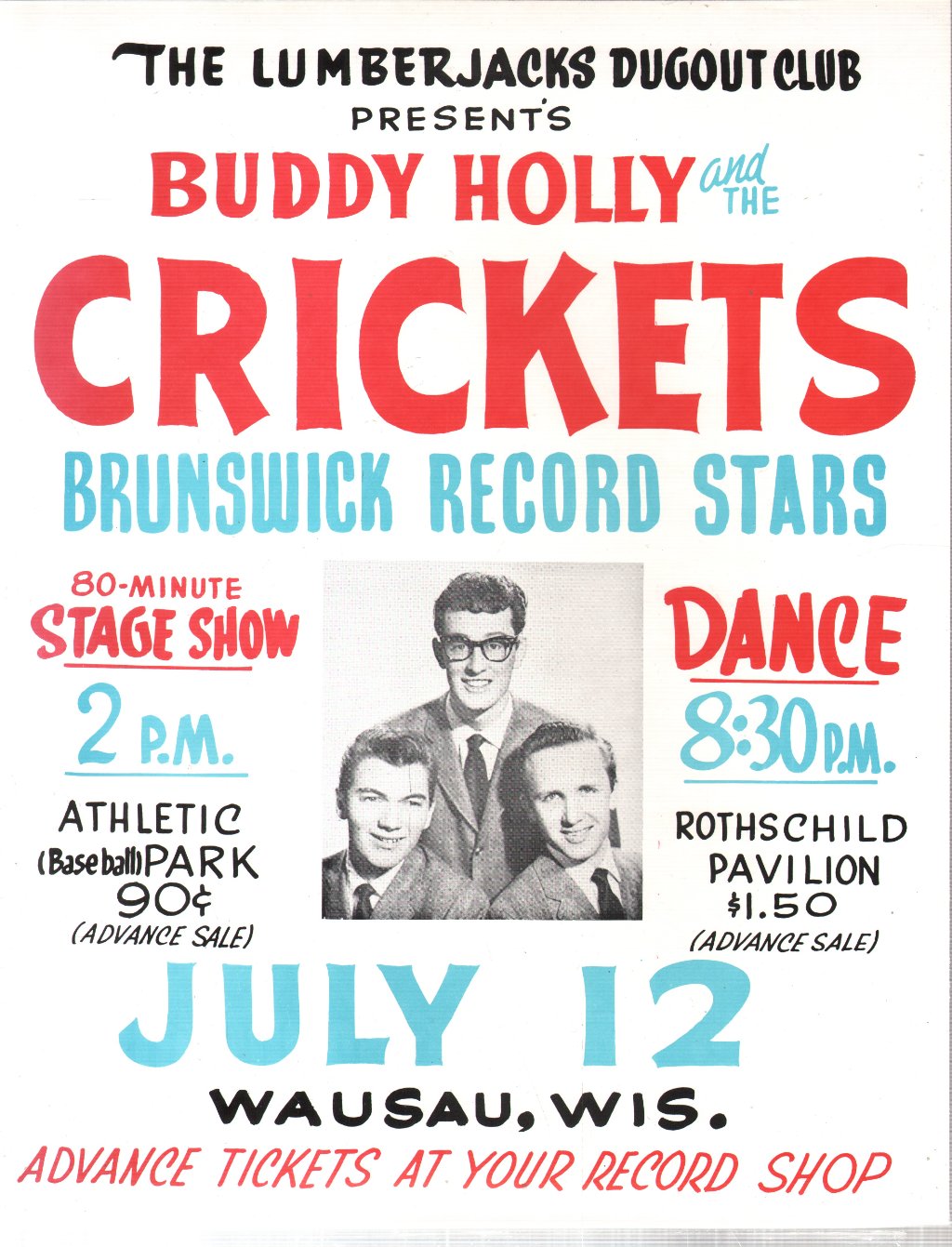 Buddy Holly And The Crickets - Lumberjacks Dugout Club - Poster
