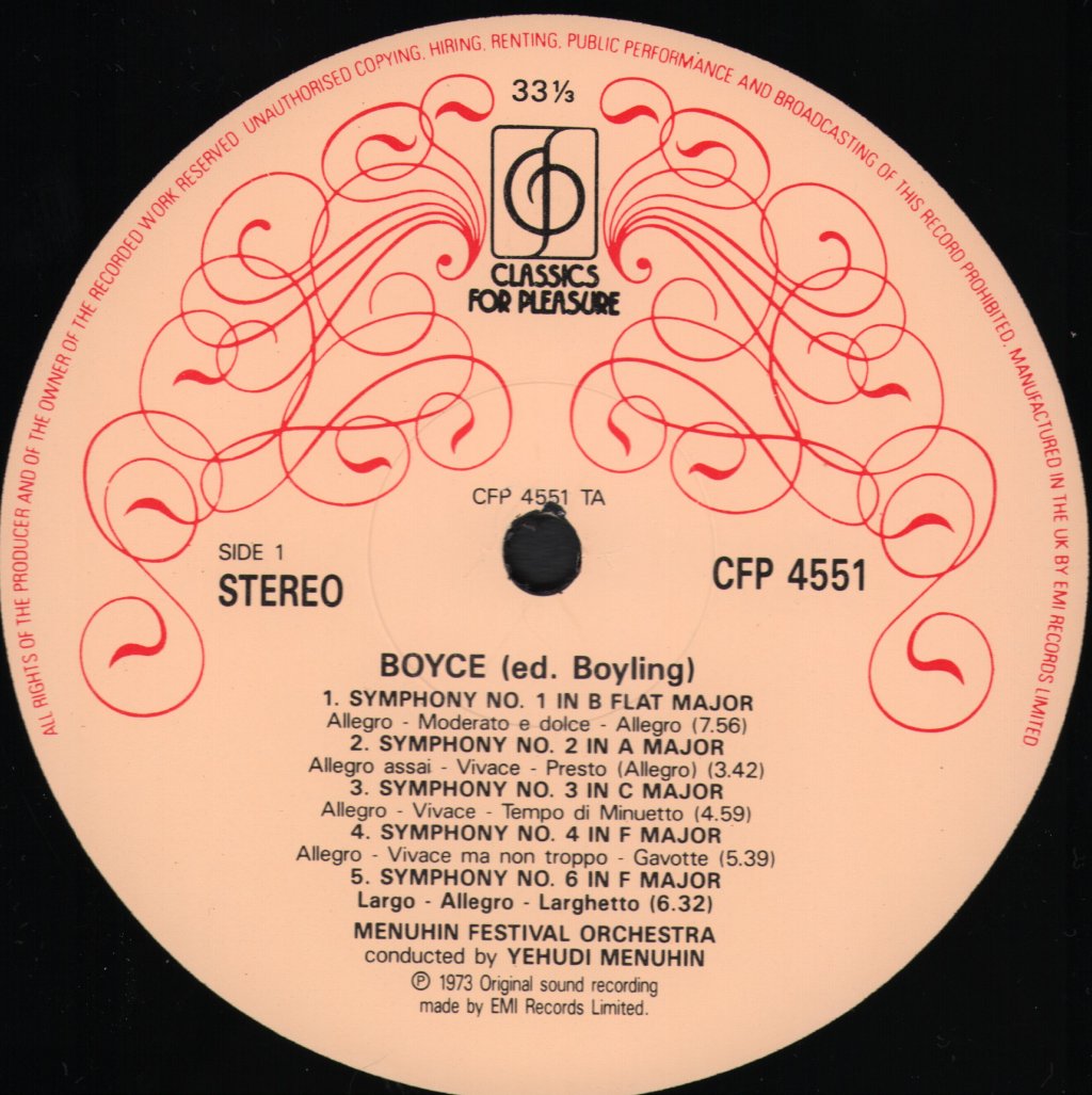 Menuhin Festival Orchestra / Yehudi Menuhin - Boyce - Eight Symphonies - Lp