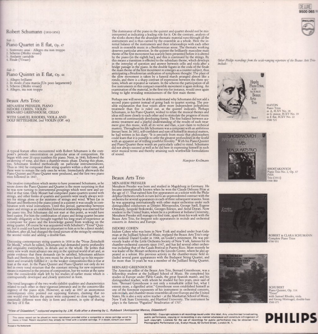 Beaux Arts Trio samuel rhodes viola - schumann Piano Quartet Op. 47 / Piano Quintet Op. 44 - Lp