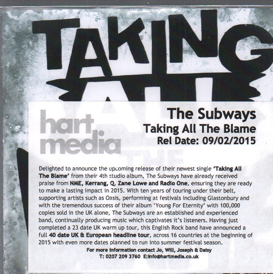 Subways - Taking All The Blame - Cdr