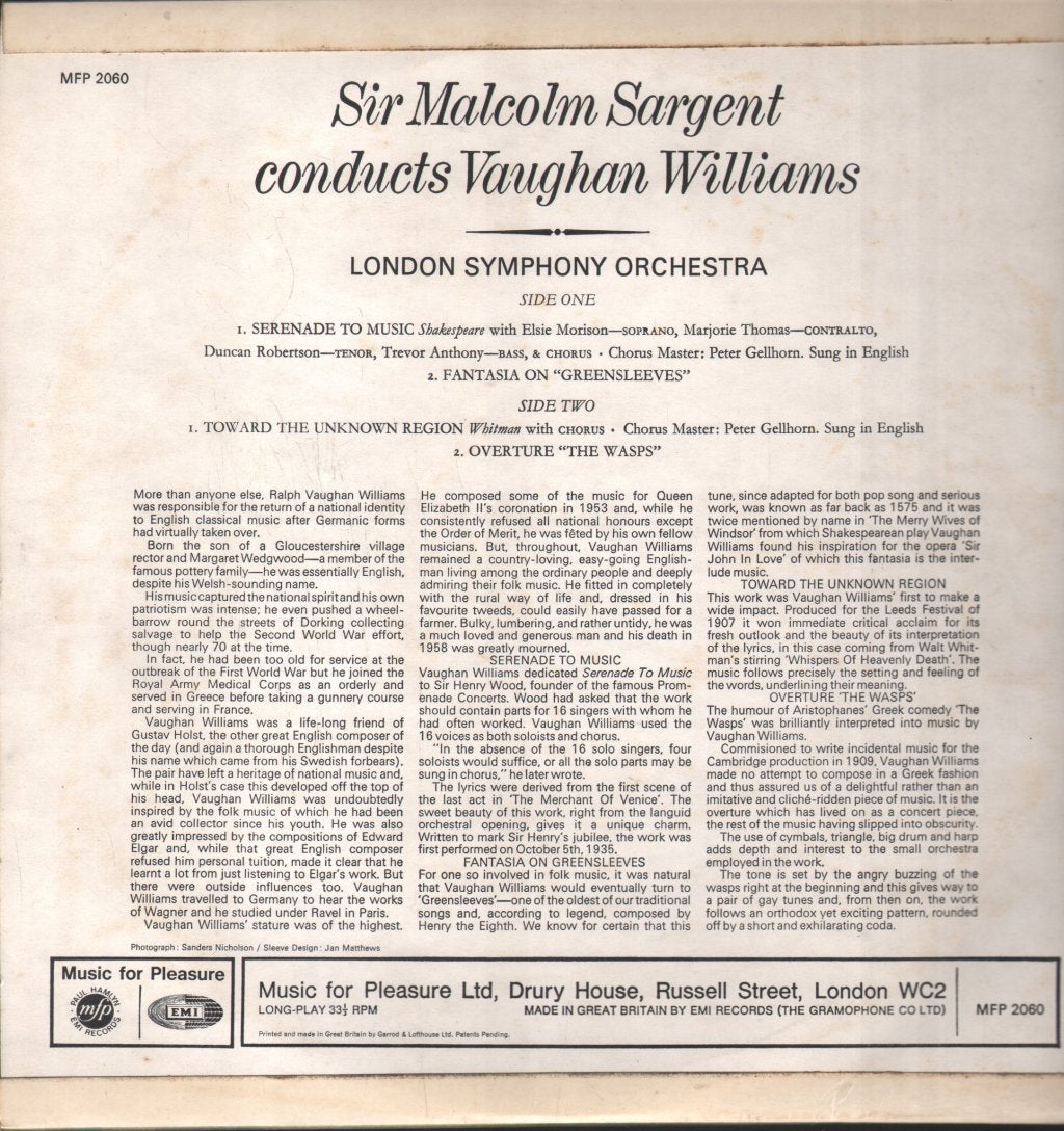 Sir Malcolm Sargent / London Symphony Orchestra - Sir Malcolm Sargent Conducts Vaughan Williams - Lp